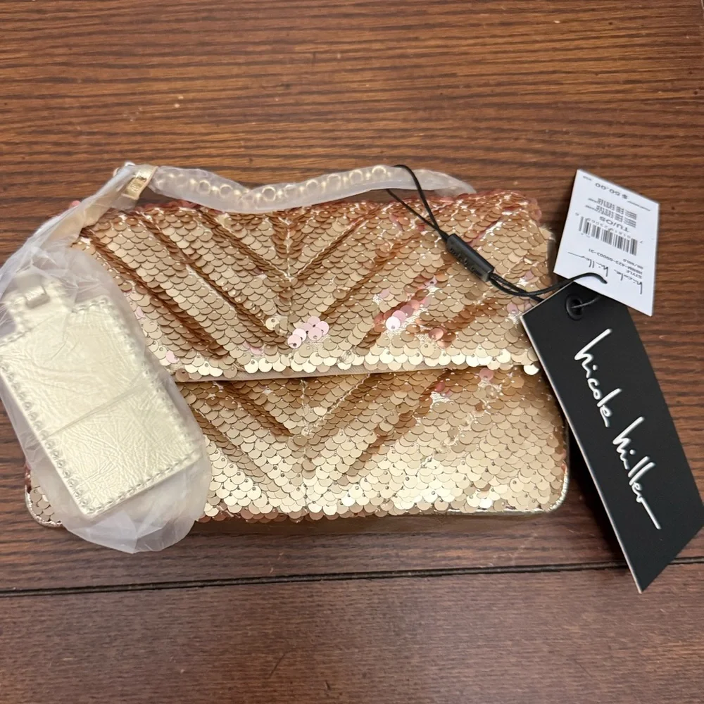 Nicole Miller Rose Gold Sequin Clutch